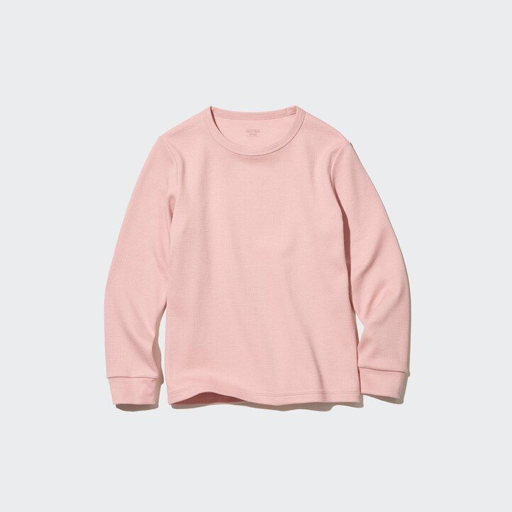 White Uniqlo Heattech Extra Warm Cotton Waffle Crew Neck Long Sleeved Thermal Top | UIXSJ-4172