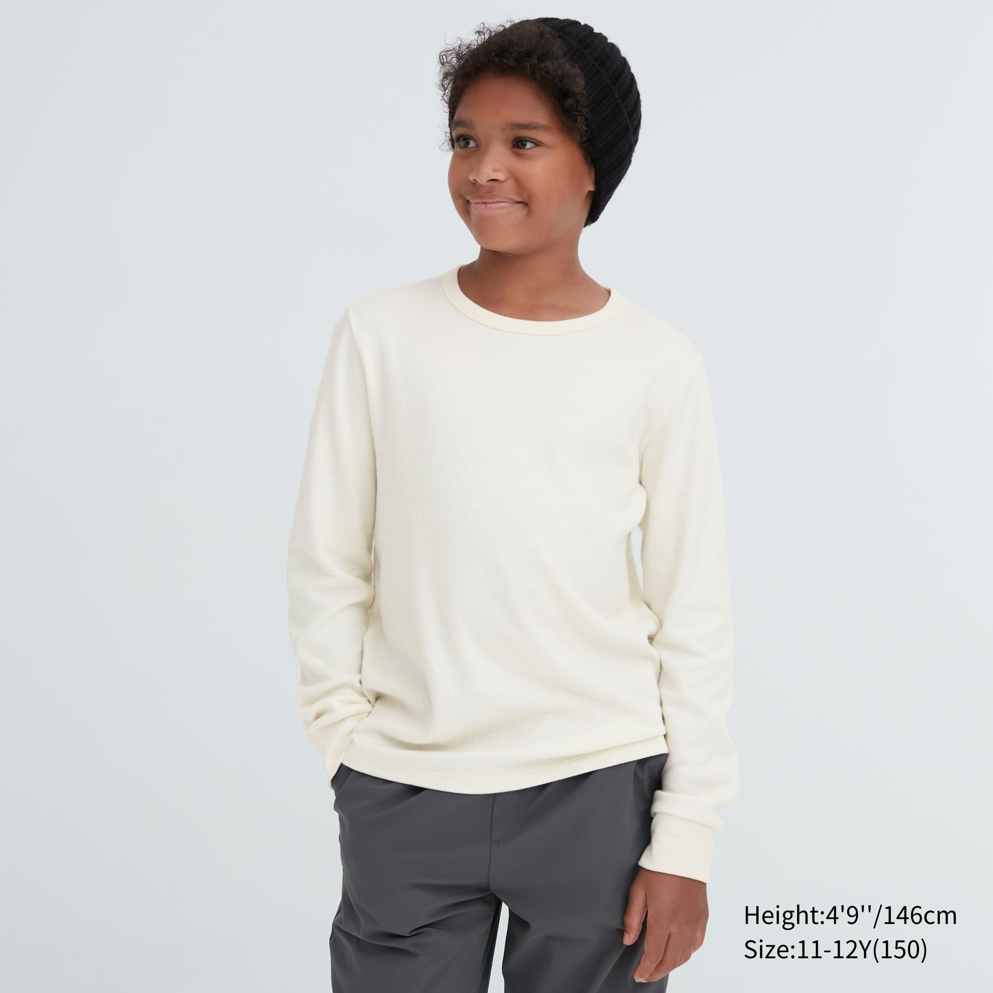 White Uniqlo Heattech Extra Warm Cotton Waffle Crew Neck Long Sleeved Thermal Top | UIXSJ-4172