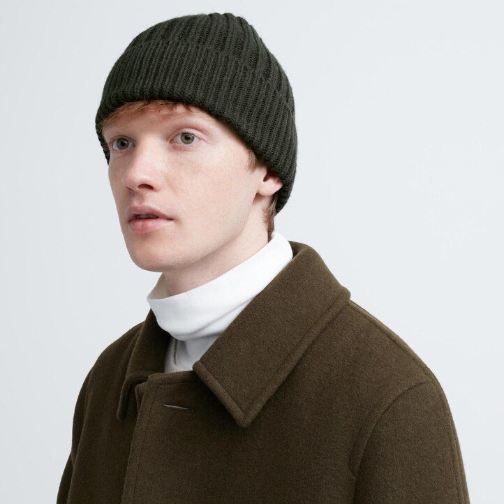 White Uniqlo Heattech Ribbed Beanie Hat | BIYDO-7903