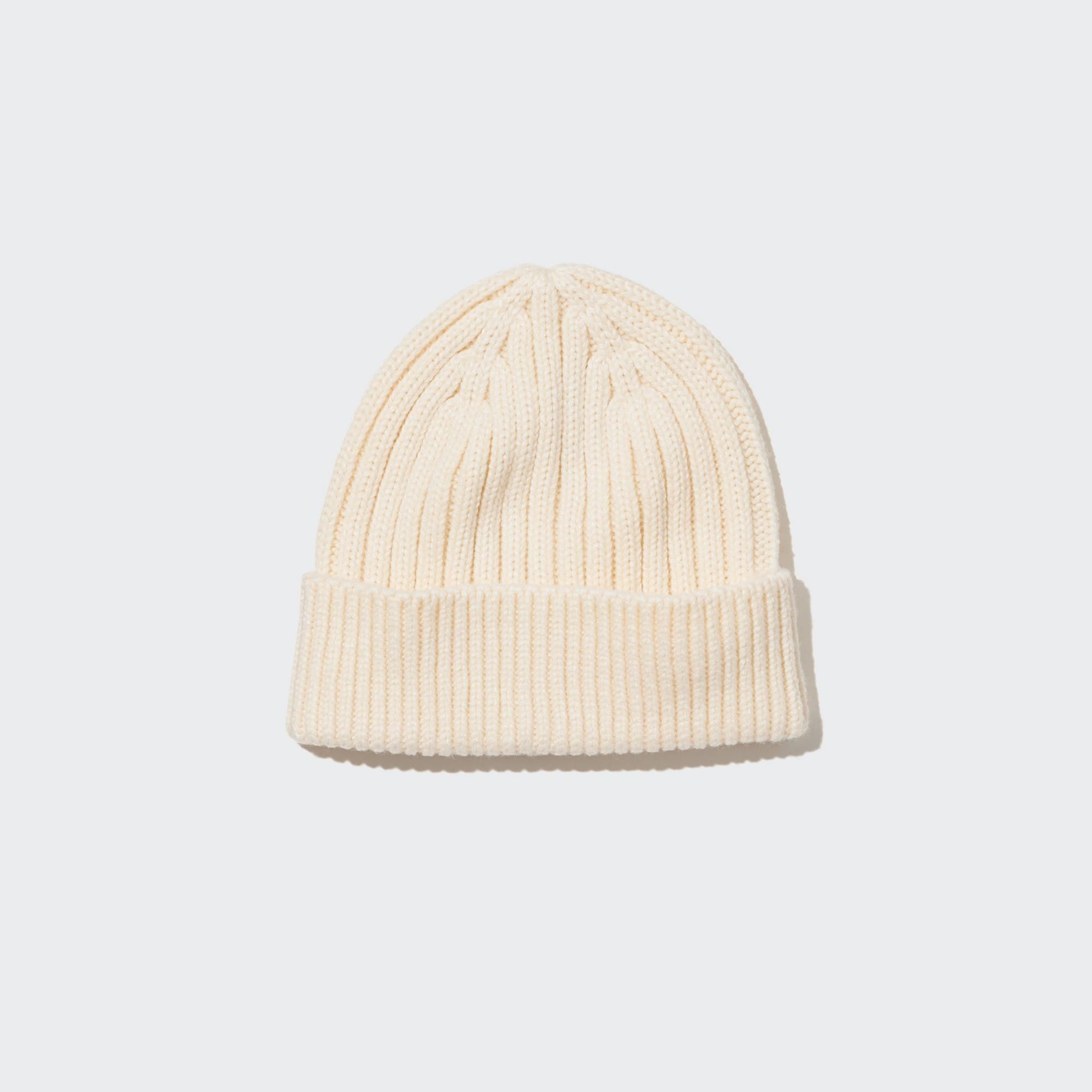 White Uniqlo Heattech Ribbed Beanie Hat | BIYDO-7903