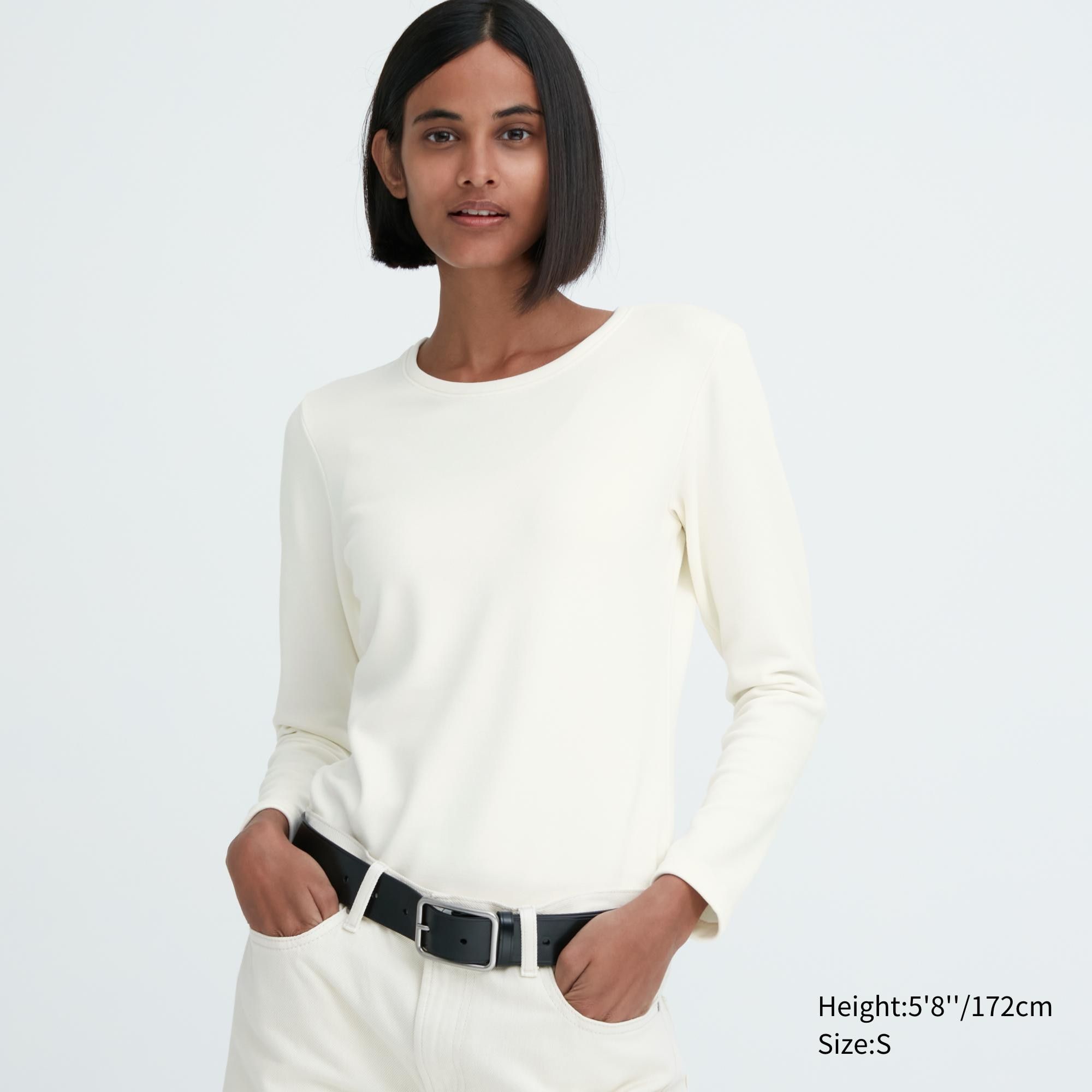 White Uniqlo Heattech Ultra Warm Crew Neck Long Sleeved Thermal Top | AFIRY-6821