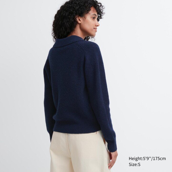 White Uniqlo Lambswool Knitted Polo | XCLGY-2910