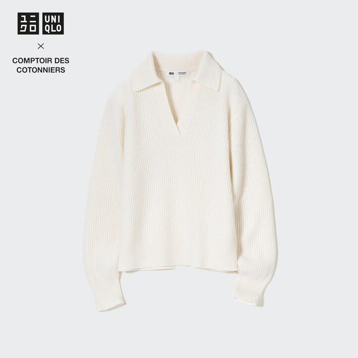 White Uniqlo Lambswool Knitted Polo | XCLGY-2910