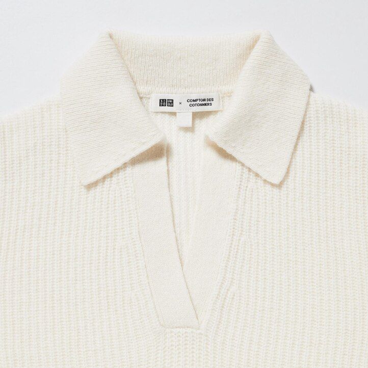White Uniqlo Lambswool Knitted Polo | XCLGY-2910