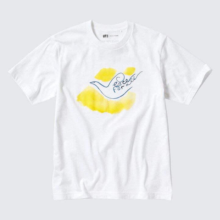 White Uniqlo Peace For All Graphic T-Shirt Ines De La Fressange | MWVBD-4103