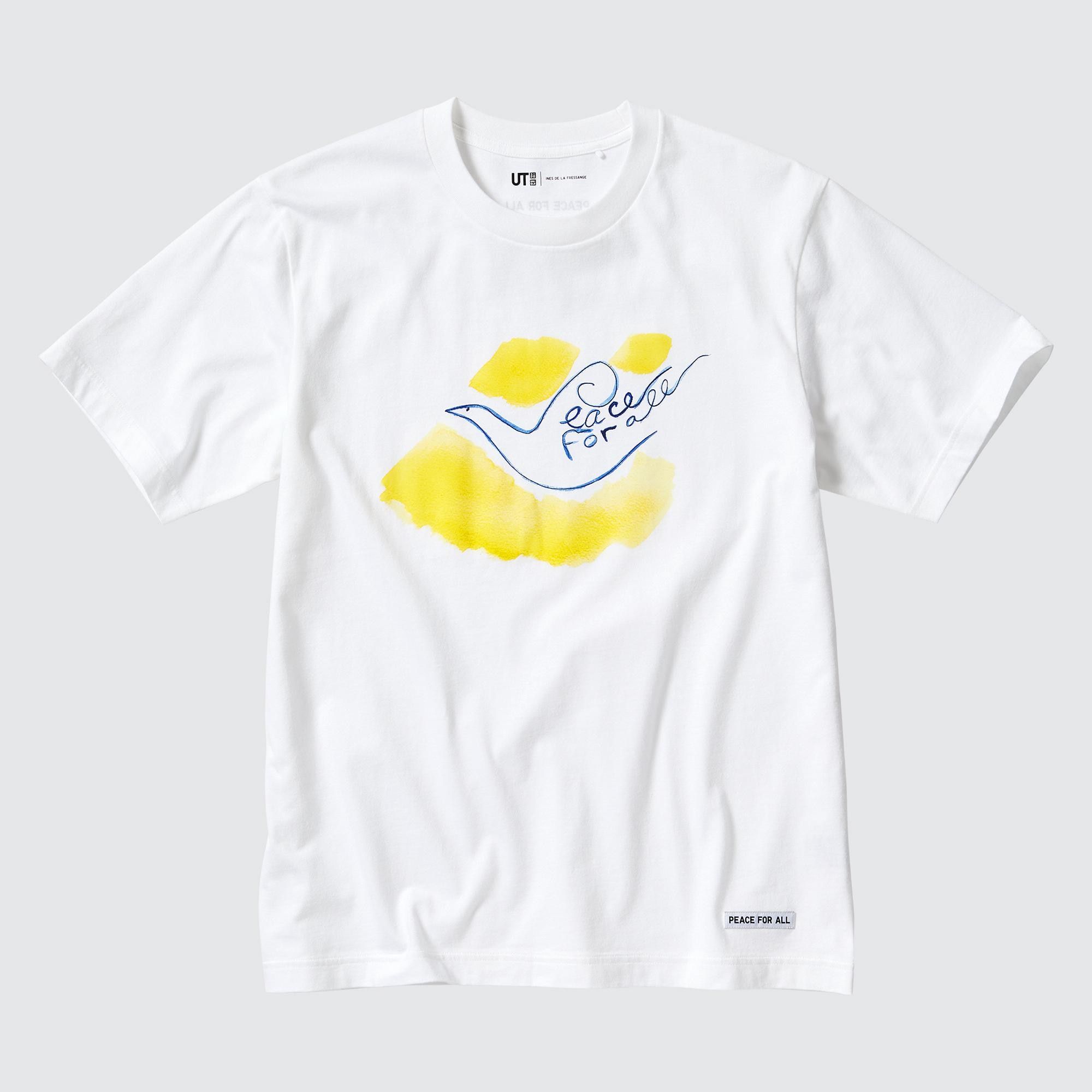 White Uniqlo Peace For All Graphic T-Shirt Ines De La Fressange | MWVBD-4103