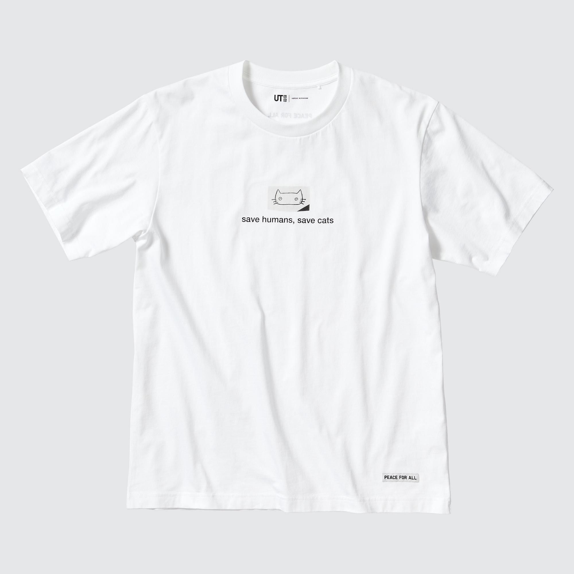 White Uniqlo Peace For All Graphic T-Shirt Haruki Murakami | QIBYS-0613