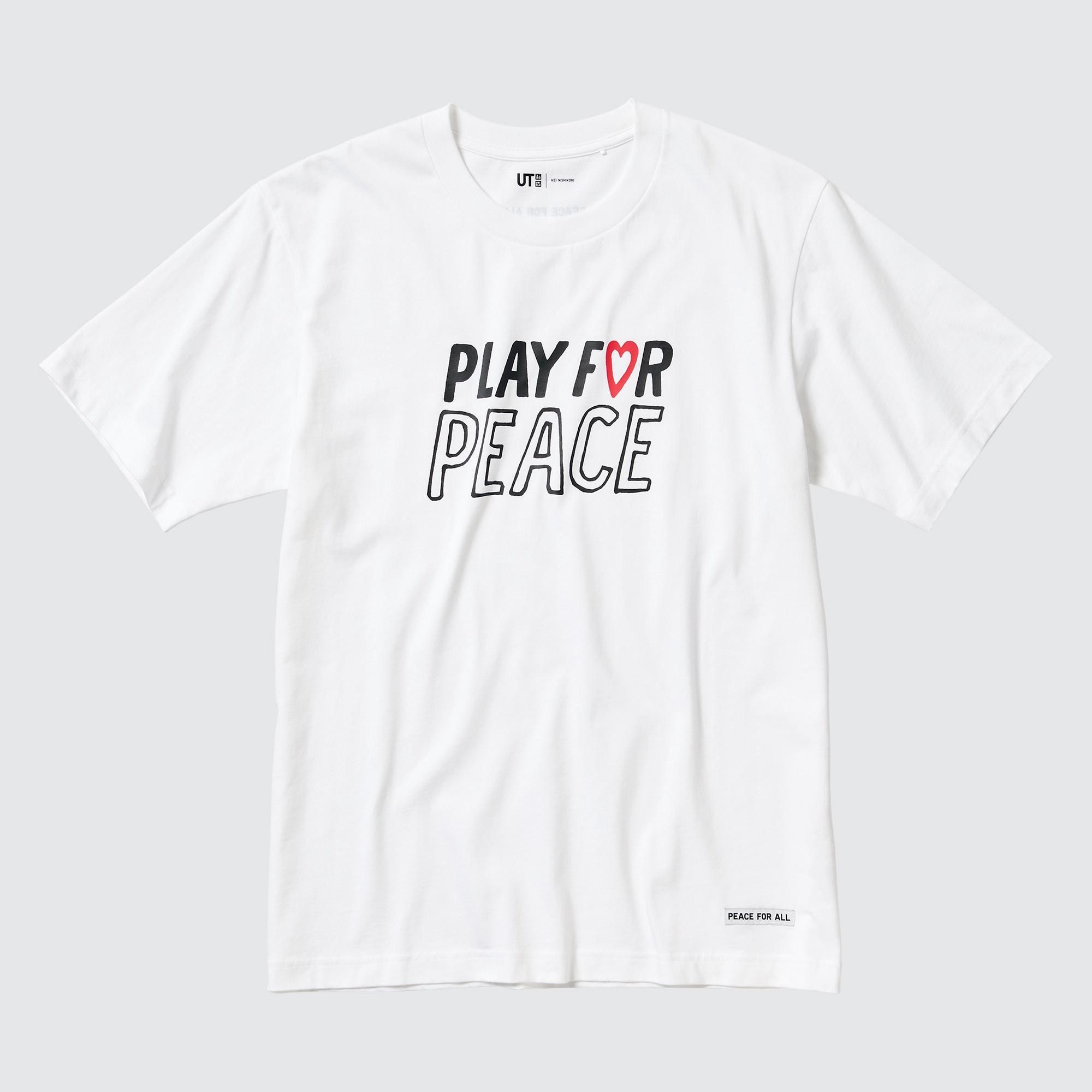 White Uniqlo Peace For All Graphic T-Shirt Kei Nishikori | WLDGK-2034
