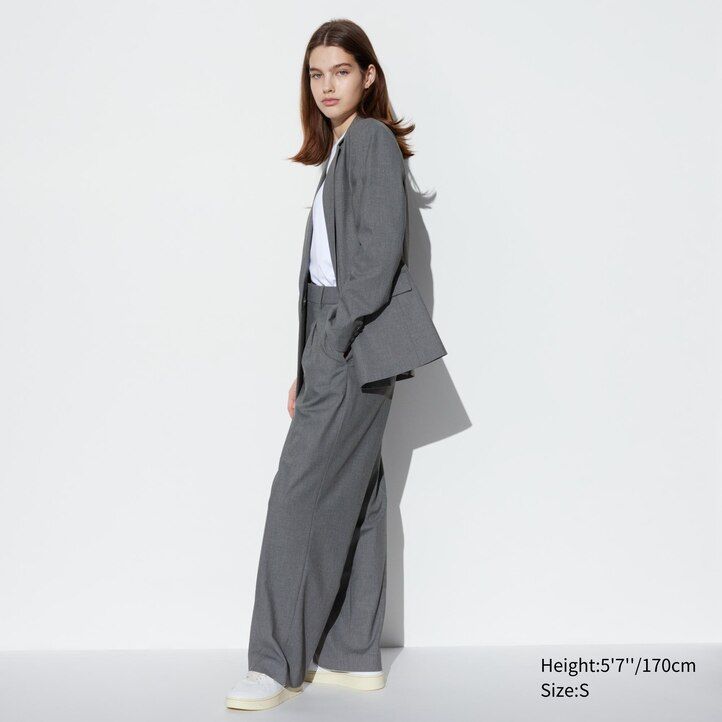 White Uniqlo Pleated Wide Leg Trousers | GDCRV-8203