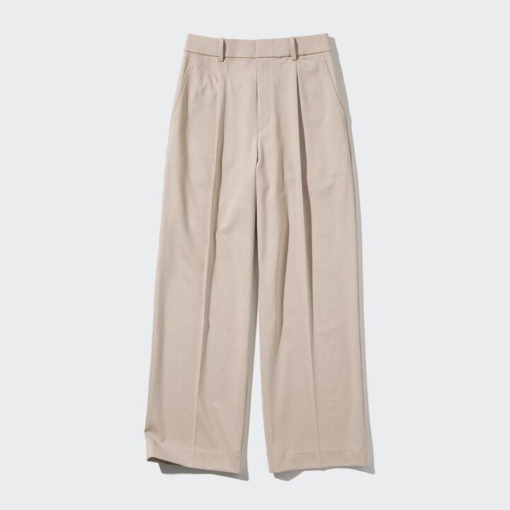 White Uniqlo Pleated Wide Leg Trousers | GDCRV-8203