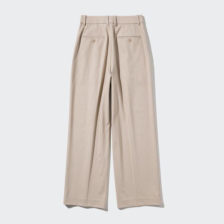 White Uniqlo Pleated Wide Leg Trousers | GDCRV-8203