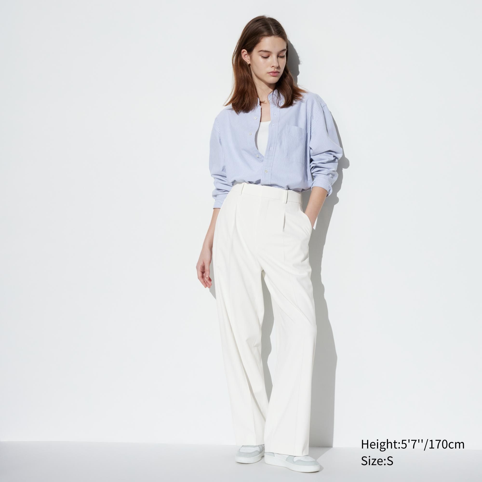 White Uniqlo Pleated Wide Leg Trousers | GDCRV-8203