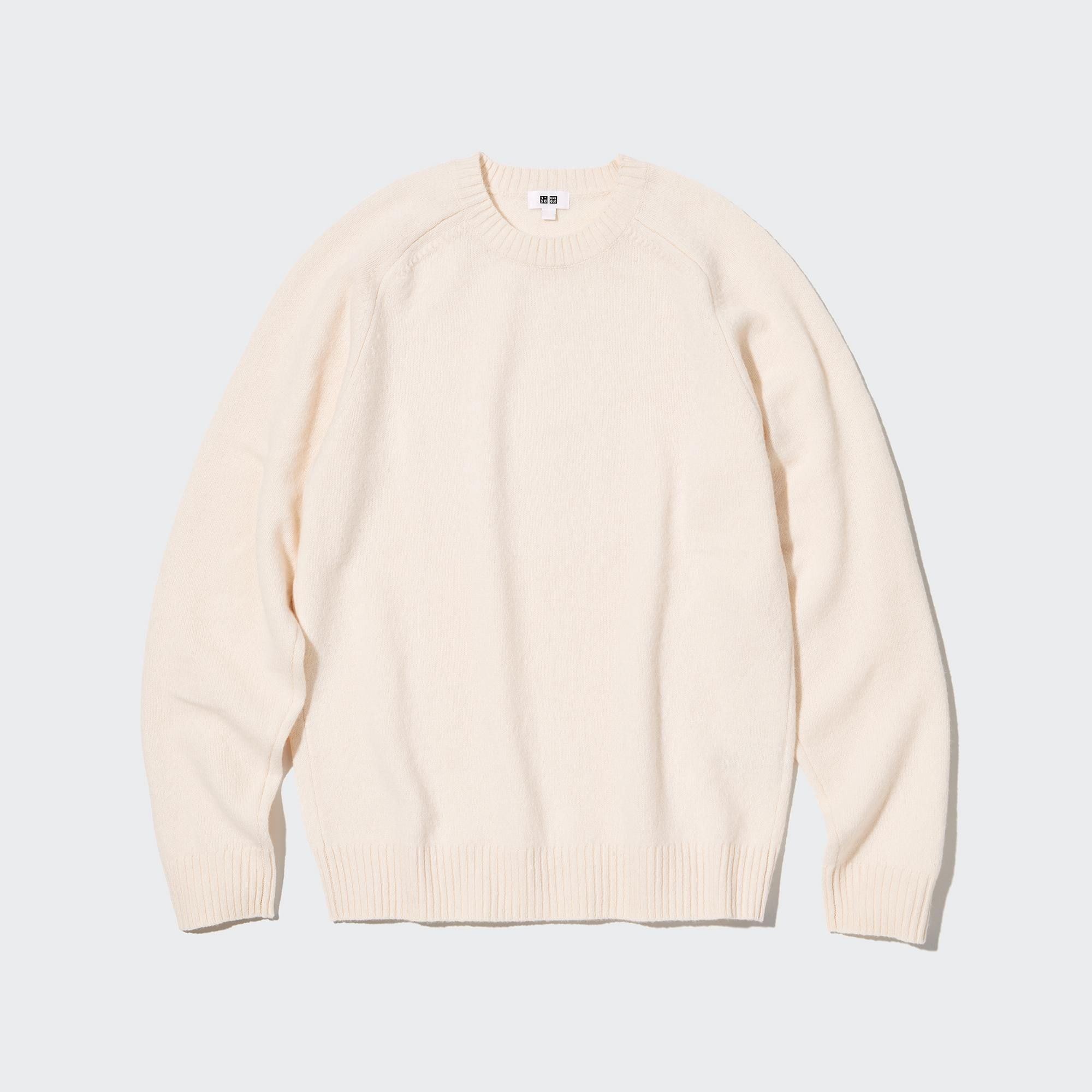 White Uniqlo Premium Lambswool Crew Neck Jumper | WTMUB-9653