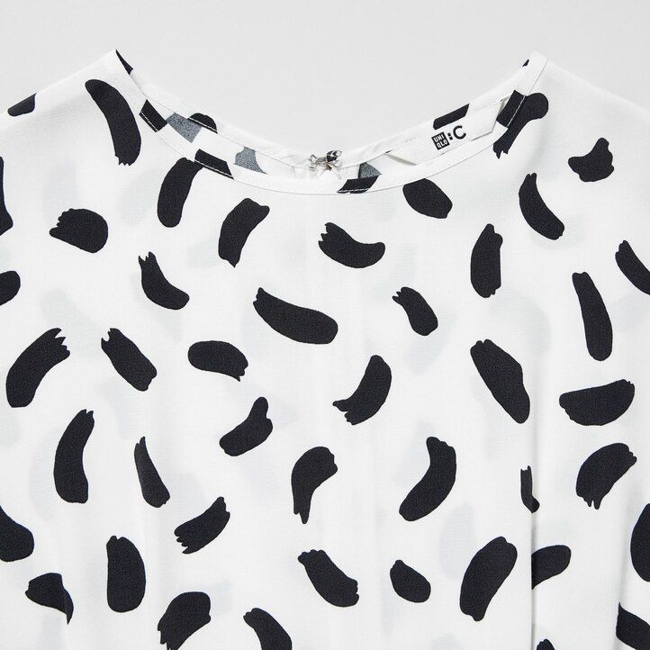 White Uniqlo Printed Balloon Sleeved Dress | MEXWY-9247