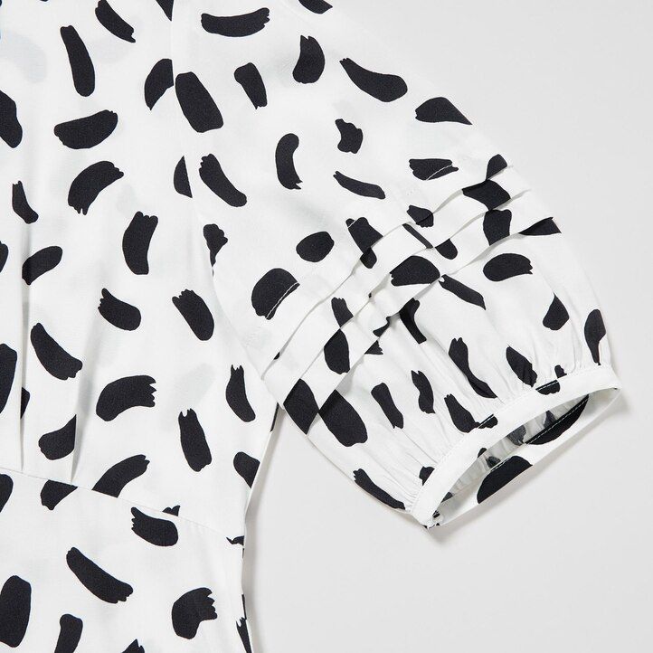 White Uniqlo Printed Balloon Sleeved Dress | MEXWY-9247
