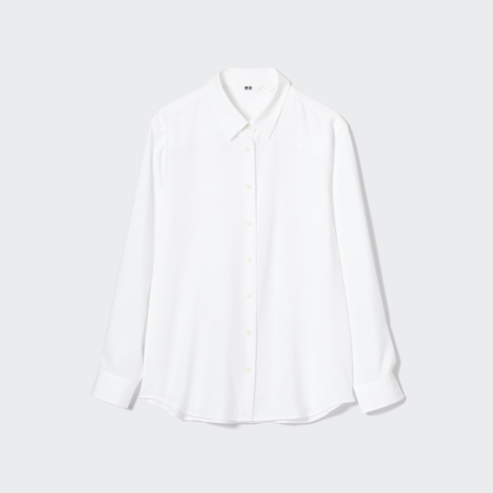 White Uniqlo Rayon Long Sleeved Blouse 2021 Season | IFRBJ-9724