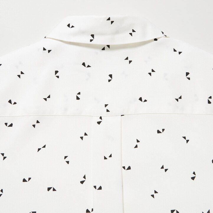 White Uniqlo Rayon Printed Long Sleeved Blouse | MWXYI-7356