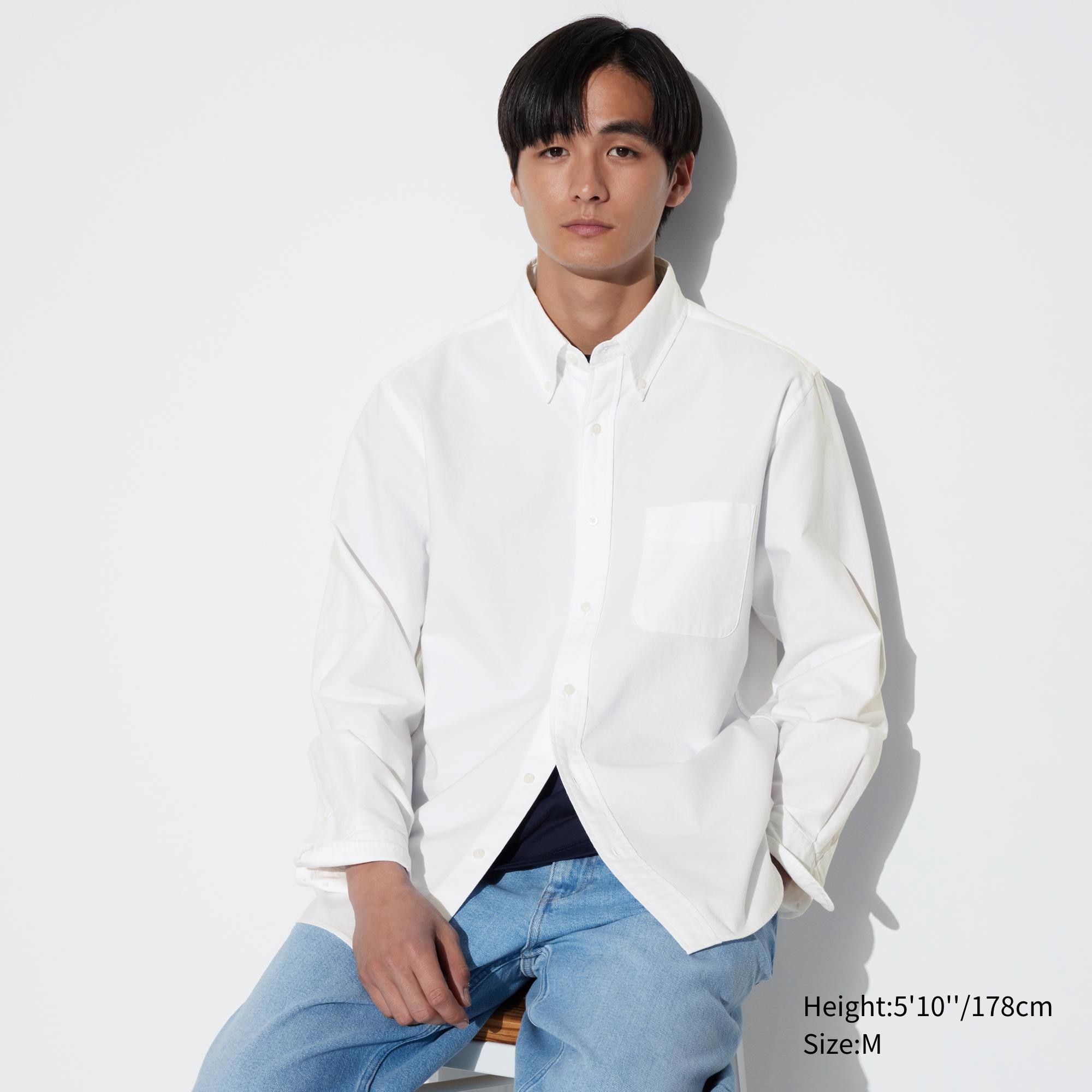 White Uniqlo Regular Fit Oxford Shirt Regular Collar | OMPLV-9082