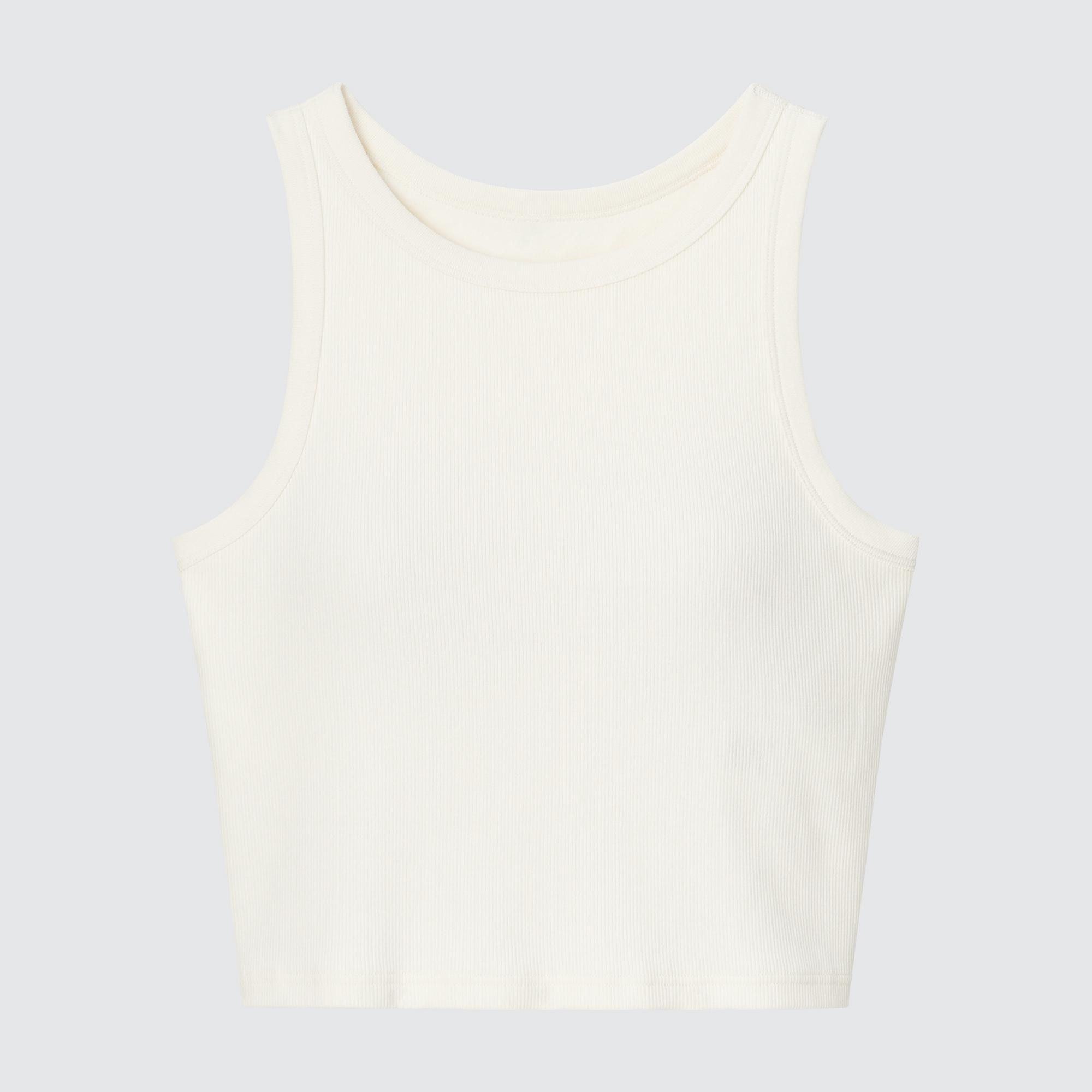 White Uniqlo Ribbed Cropped Sleeveless Bra Top | BNPEK-2038