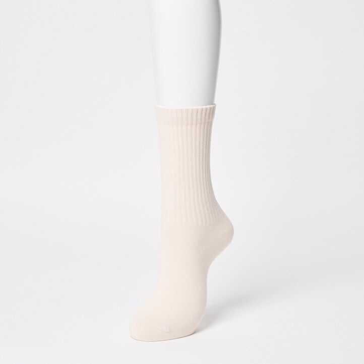 White Uniqlo Ribbed Socks Three Pairs | SQMXT-1243