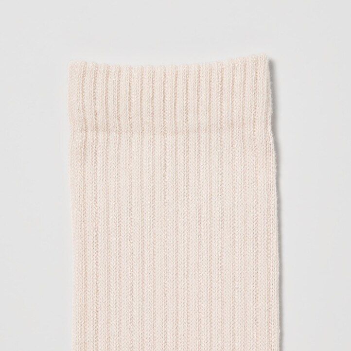 White Uniqlo Ribbed Socks Three Pairs | SQMXT-1243