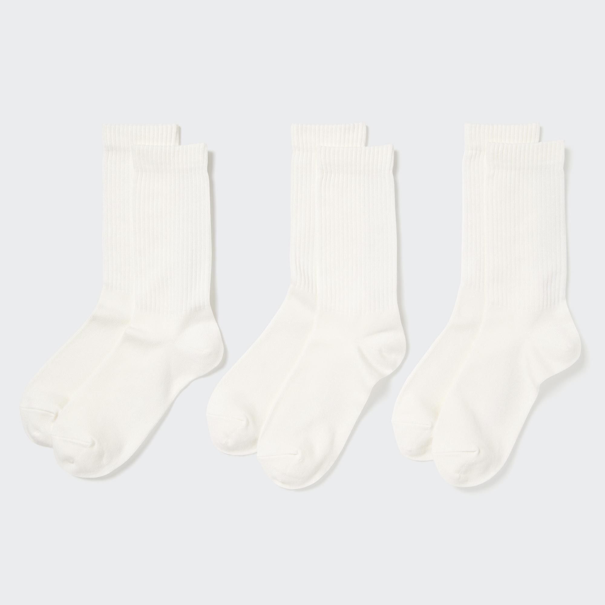 White Uniqlo Ribbed Socks Three Pairs | SQMXT-1243