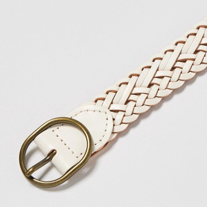 White Uniqlo Round Buckle Mesh Leather Belt | IPAQS-8524