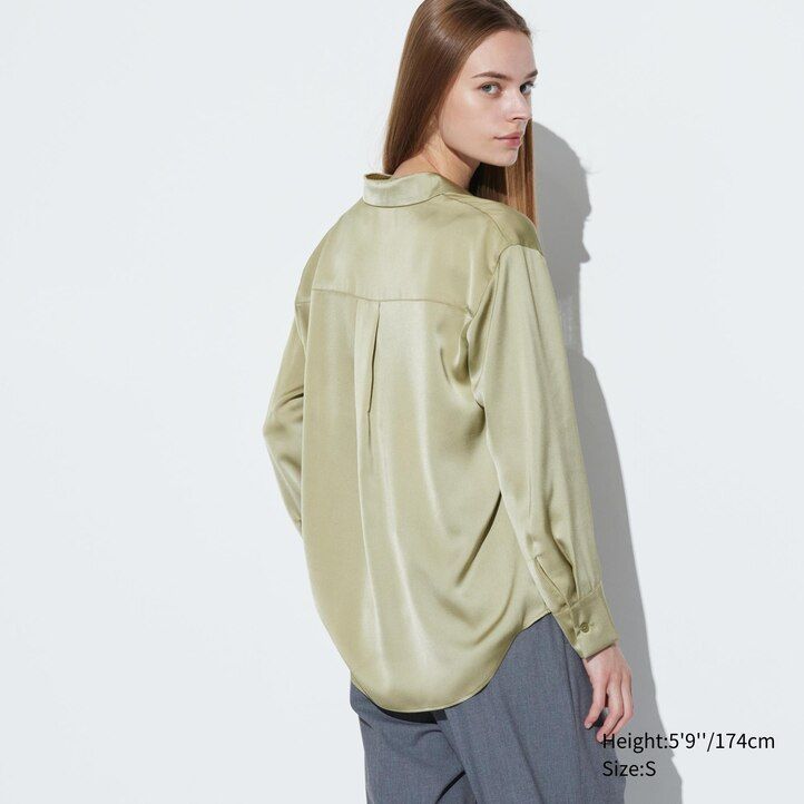 White Uniqlo Satin Long Sleeved Blouse | HONRU-2618