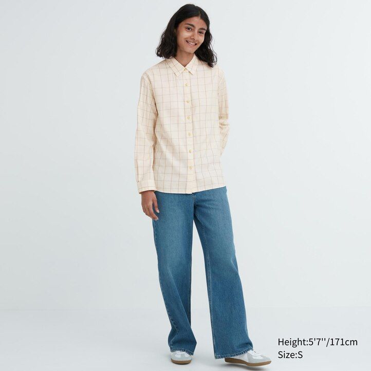 White Uniqlo Soft Brushed Checked Long Sleeved Shirt | NQFZC-1065