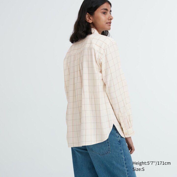 White Uniqlo Soft Brushed Checked Long Sleeved Shirt | NQFZC-1065