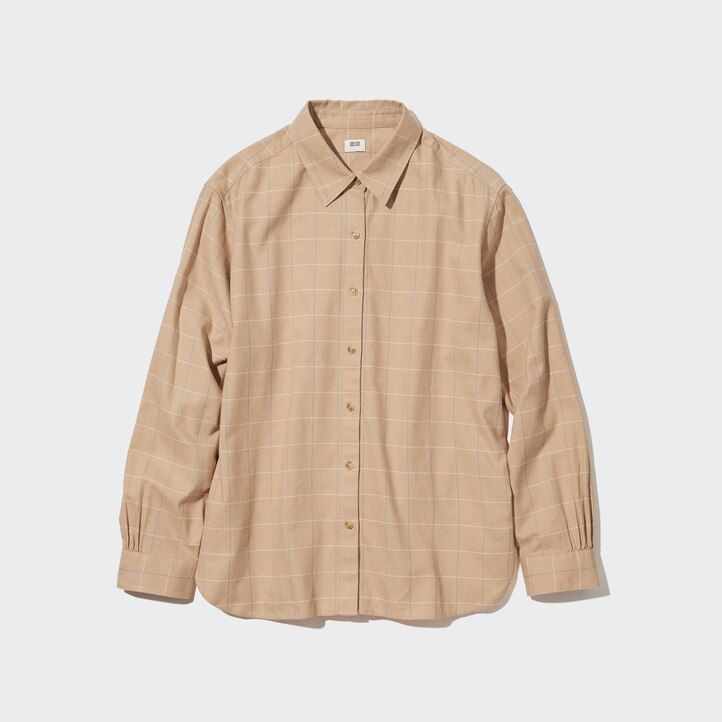 White Uniqlo Soft Brushed Checked Long Sleeved Shirt | NQFZC-1065