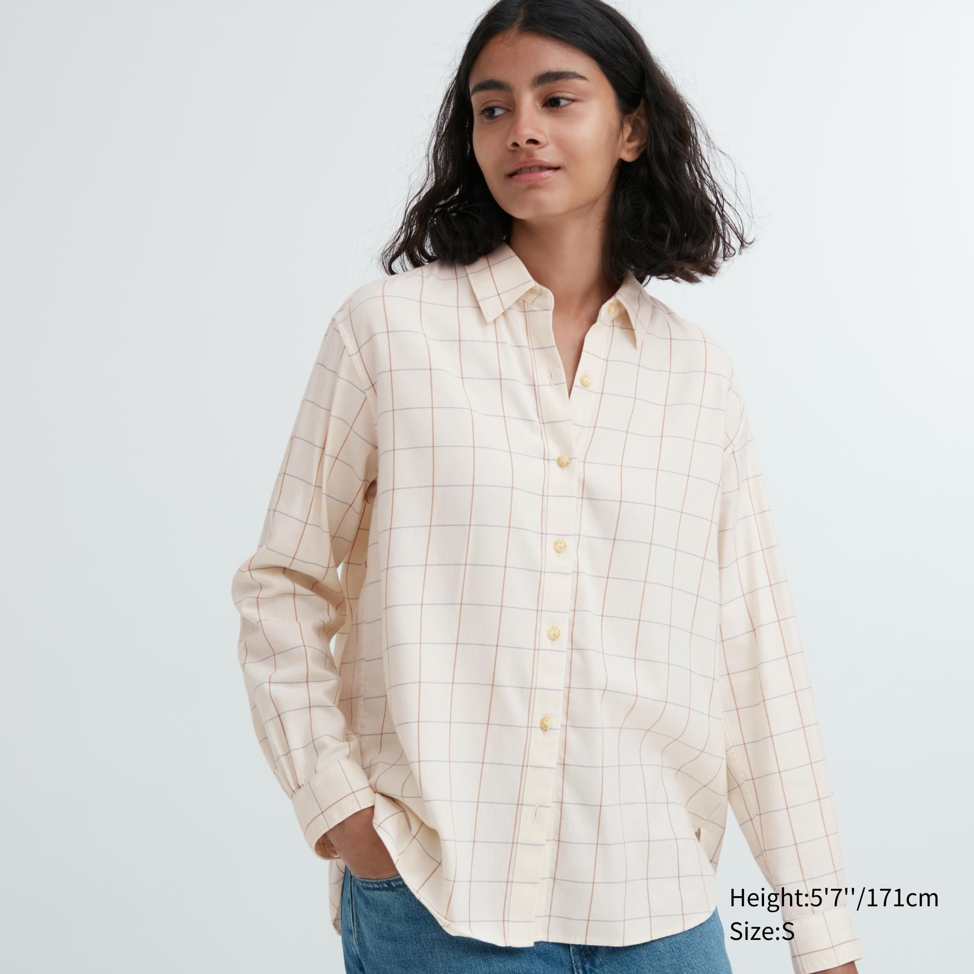 White Uniqlo Soft Brushed Checked Long Sleeved Shirt | NQFZC-1065