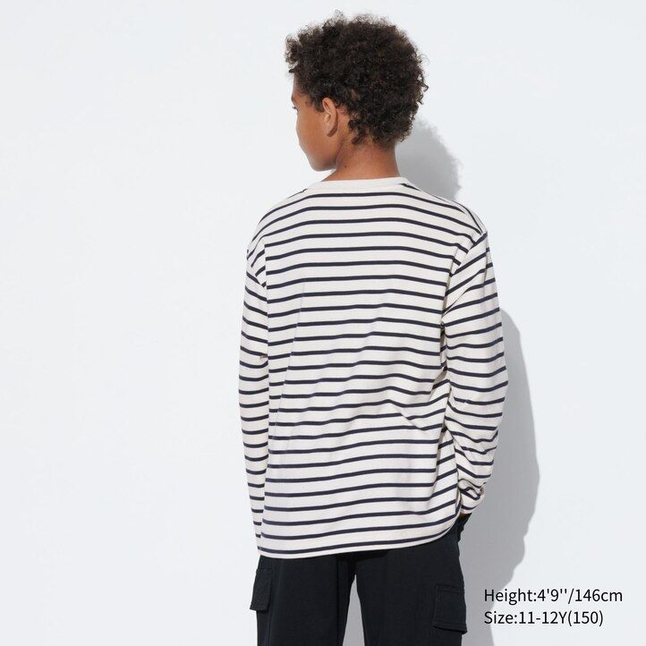 White Uniqlo Soft Brushed Cotton Striped Crew Neck Long Sleeved T-Shirt | FXULO-7213