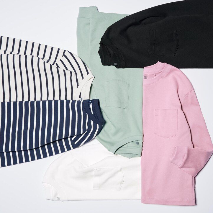 White Uniqlo Soft Brushed Cotton Striped Crew Neck Long Sleeved T-Shirt | XHRWA-0156