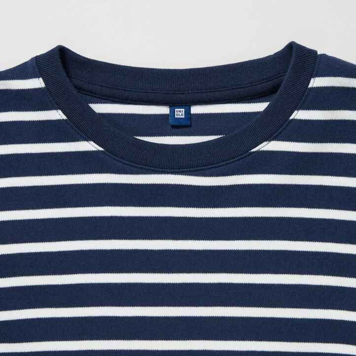 White Uniqlo Soft Brushed Cotton Striped Crew Neck Long Sleeved T-Shirt | XHRWA-0156