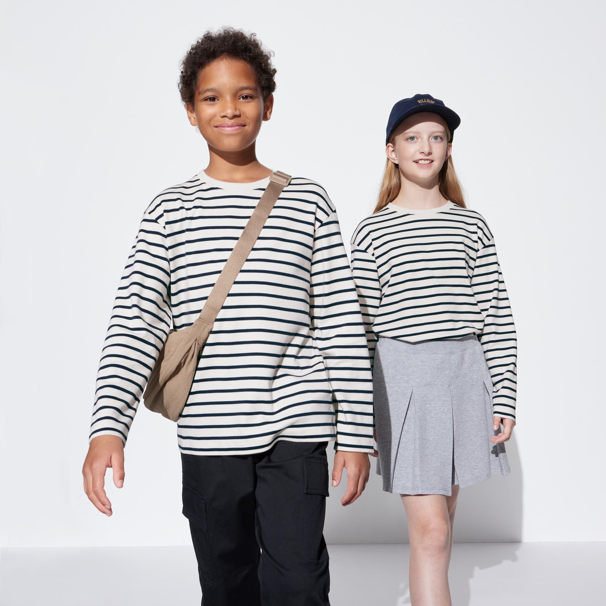 White Uniqlo Soft Brushed Cotton Striped Crew Neck Long Sleeved T-Shirt | XHRWA-0156