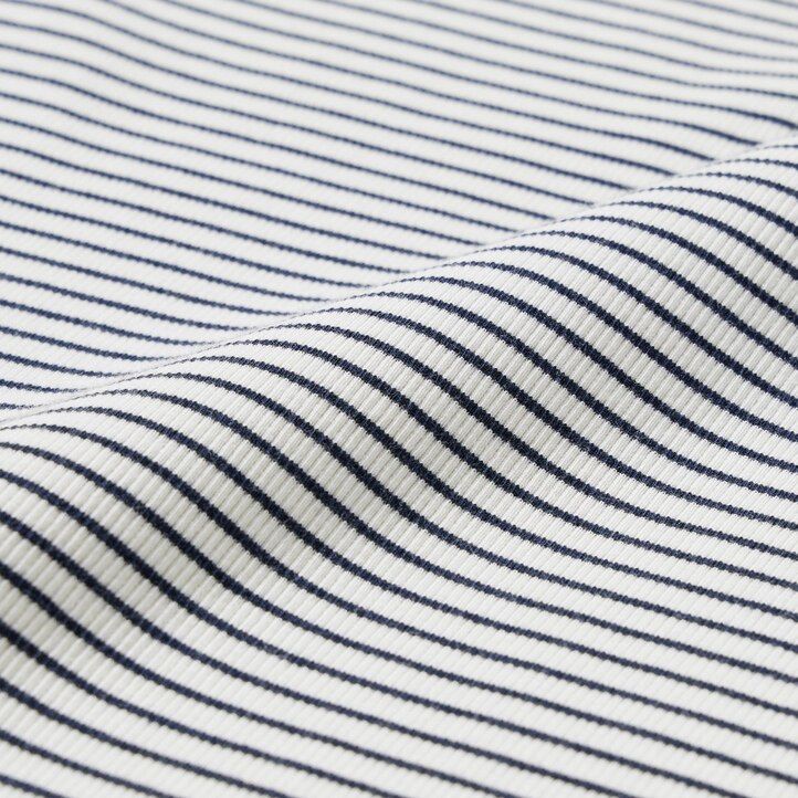 White Uniqlo Soft Ribbed Fitted Striped Crew Neck Long Sleeved T-Shirt | KRUXH-6738