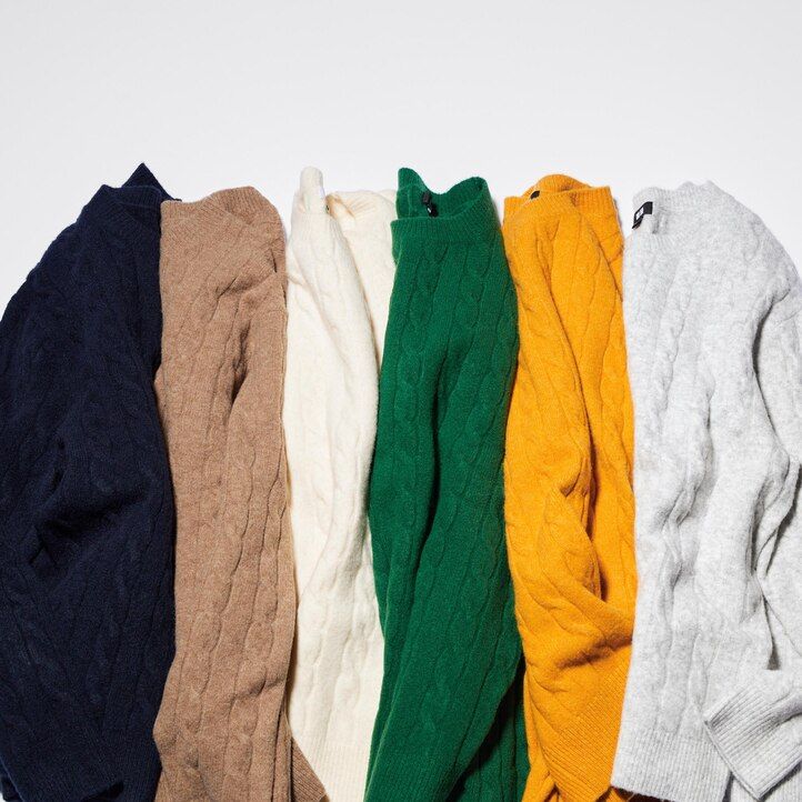 White Uniqlo Souffle Yarn Cable Knit Crew Neck Jumper | EGJWM-0852