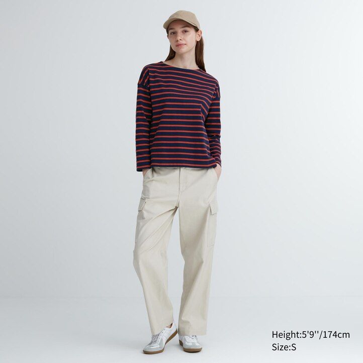 White Uniqlo Striped Long Sleeved T-Shirt | JWDSV-8920