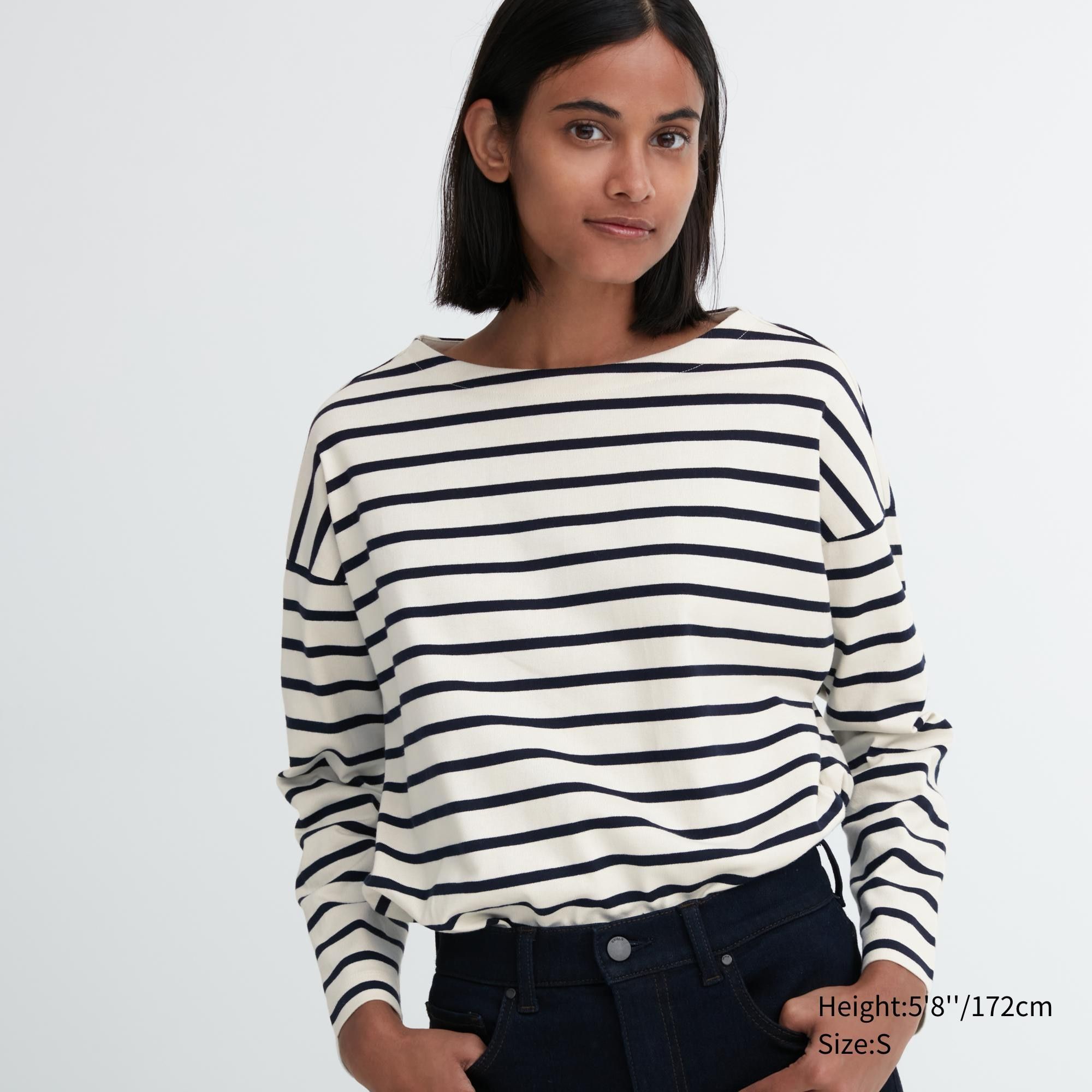 White Uniqlo Striped Long Sleeved T-Shirt | JWDSV-8920