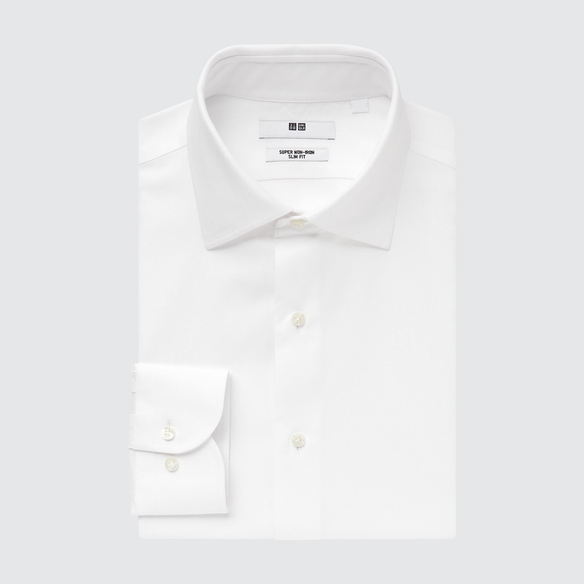 White Uniqlo Super Non Iron Slim FiT-Shirt Semi Cutaway Collar | JZECG-2518