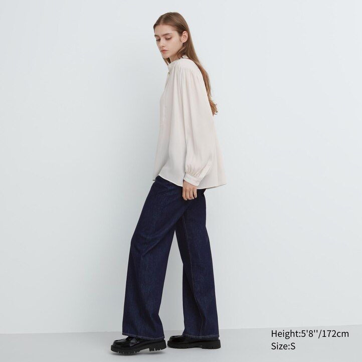 White Uniqlo Volume Blouse | ALOXJ-9106