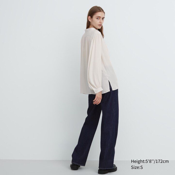 White Uniqlo Volume Blouse | ALOXJ-9106