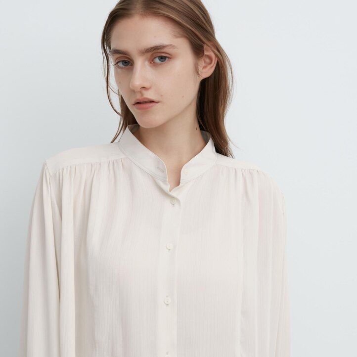 White Uniqlo Volume Blouse | ALOXJ-9106