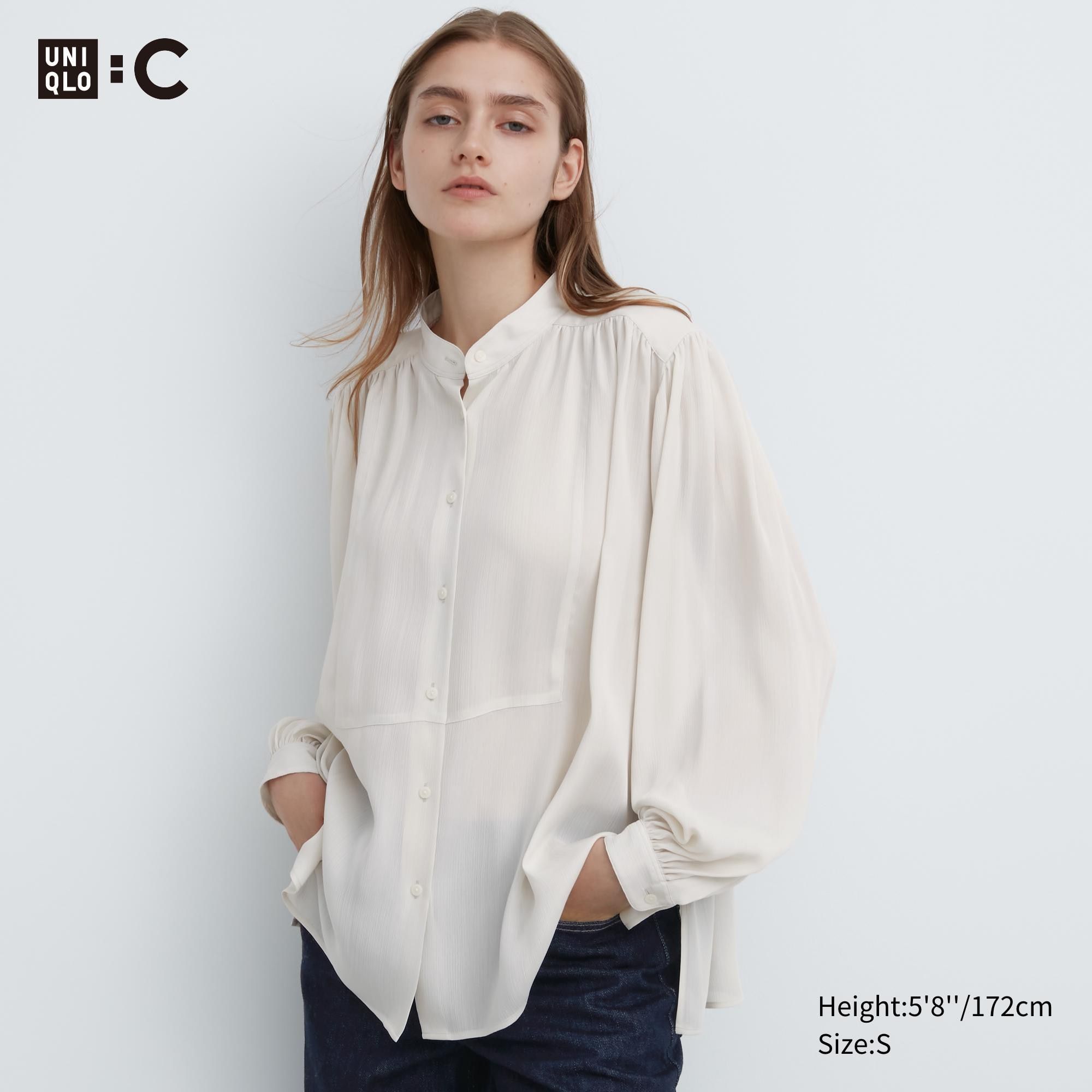 White Uniqlo Volume Blouse | ALOXJ-9106