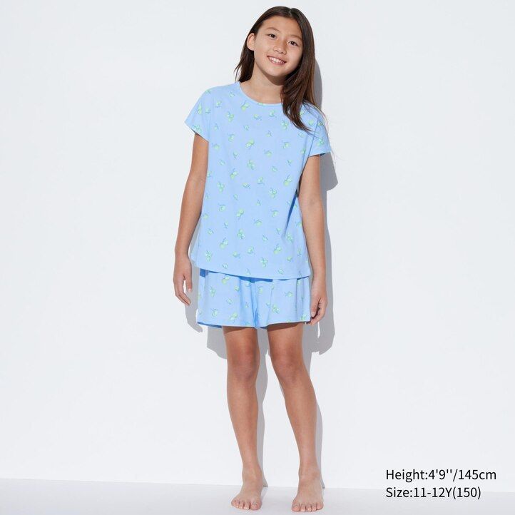 Yellow Uniqlo Girls Airism Cotton Blend Striped Short Sleeved Set | EGYQX-0642