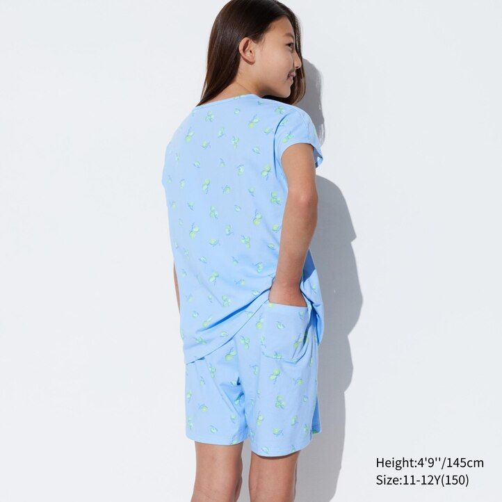 Yellow Uniqlo Girls Airism Cotton Blend Striped Short Sleeved Set | EGYQX-0642