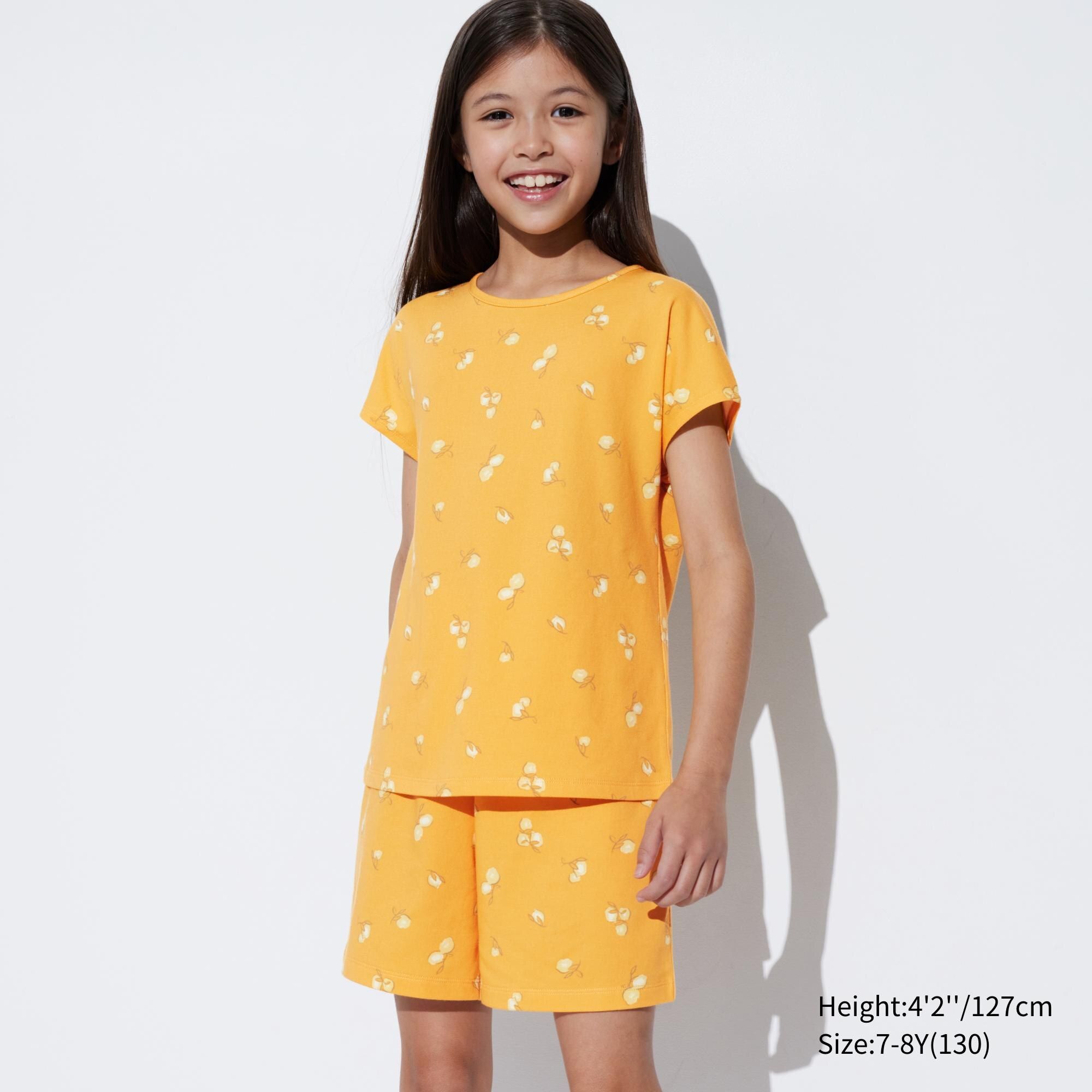 Yellow Uniqlo Girls Airism Cotton Blend Striped Short Sleeved Set | EGYQX-0642